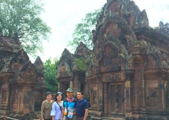 Tour to a 10th century Cambodia temple Banteay Srei, build mostly from the pink sand stones with very charming carving as it's own small attractive.